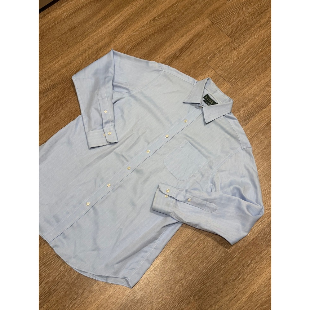 Lauren Ralph Lauren Mens Light Blue Herringbone Non Iron Dress Shirt 16 34/35